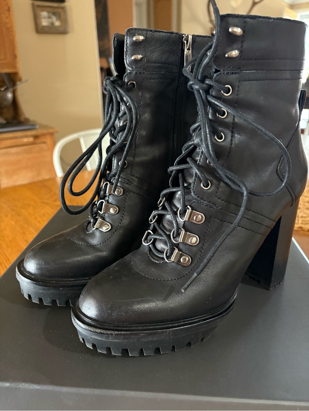 Vince Camuto Black Lace-Up Platform Ankle Boots